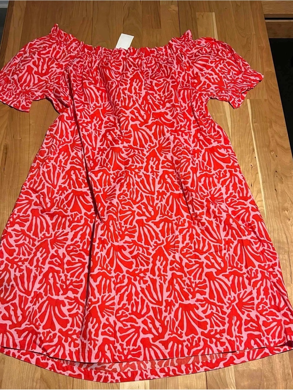 H&M Red and Pink Printed Off-Shoulder Dress